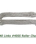40SS Stainless Steel Roller Chain Built To Last, 10 Feet Long, 240 Links, ANSI 40, heat treated for durability and corrosion resistance.