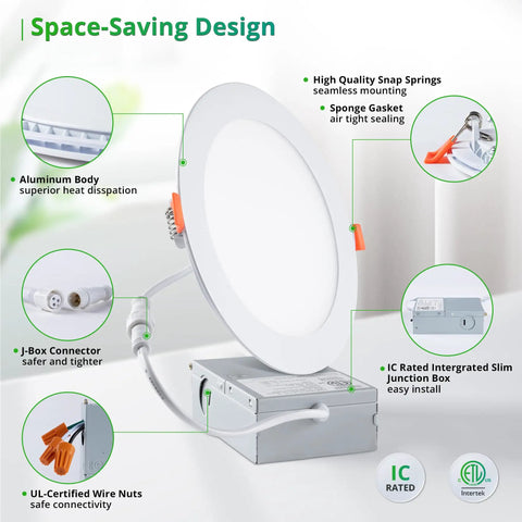 16 Pack 6 Inch Recessed LED Downlights With Junction Box 3000K Warm White 1100 Lumens 12 Watts Equals 110W Equivalent Dimmable Can Killer