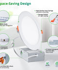 Sixteen Pack 6 Inch LED Recessed Lighting With Junction Box 6000K Daylight White 1100 Lumens 12 Watt Equivalent To 110 Watt Dimmable Can Killer Downlights IC Rated ETL Certified showing space-saving design features