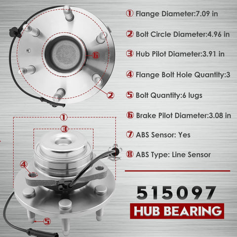 Front Wheel Bearing Hub Assembly With ABS 2WD Drop In Fit For 2007 Through 2014 Escalade ESV, 2007 Through 2013 Silverado 1500