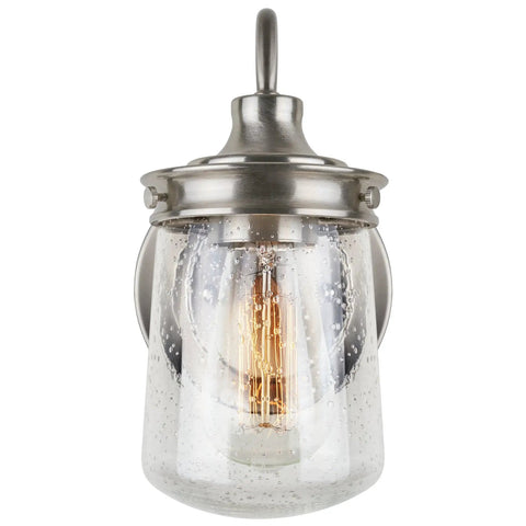 Mason 10 Inch Modern Farmhouse Wall Sconce With Seeded Glass Jar Shade, Industrial Gooseneck Light In Brushed Nickel Finish