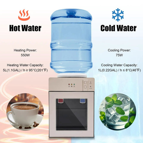 Countertop Water Dispenser Hot And Cold Water Cooler 110V 500W Quick Heat And Efficient Chill with water jug on top