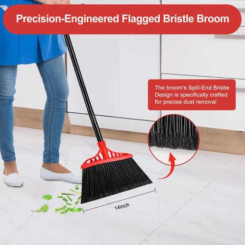 Beefy Heavy Duty Angle Broom With 55 Inch Adjustable Iron Handle And Stiff Bristles For Indoor Outdoor Cleaning In Garage Patio Kitchen Sidewalk And Concrete Point Lock Thread Keeps Handle Tight sweeping debris on kitchen floor