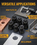Heavy Duty Hydraulic Hole Punch Die Set Replacement For Industrial Punching Machines High Carbon Steel Round Hole Punch And Die Mold Compatible With Copper Aluminum Iron Angles 13.5mm showcasing versatility with various metals and measurements