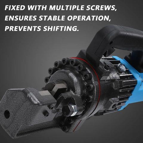 Heavy Duty 7/8 Inch Electric Hydraulic Rebar Cutter showing a close-up of the stable operation mechanism and handle.