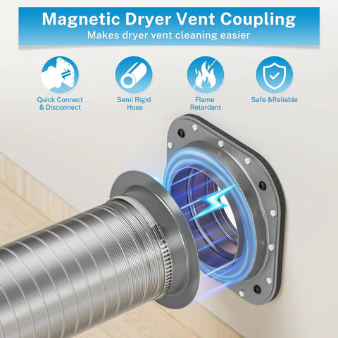 Magnetic Dryer Vent Coupling Kit With 4 Inch SemiRigid Dryer Vent Hose Aluminum Foil Tape And Two Clamps For Tight Spaces
