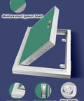 No Fuss Flush Mount Fire Rated Hidden Access Door Kit Featuring Paintable Gypsum Surface And Built Tough Aluminum Frame, showing moisture-proof gypsum board.
