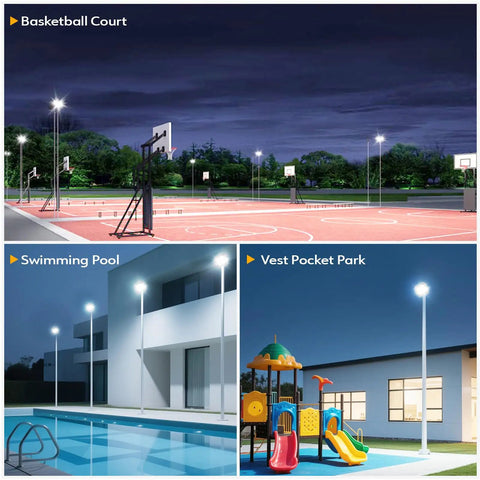 2 Pack 100W LED Flood Lights Outdoor With 10000LM Each, IP65 Waterproof 6000K Exterior Floodlight illuminating basketball court