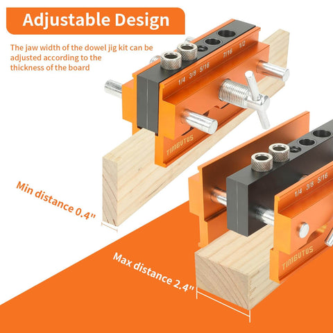 Self Centering Doweling Jig Kit For Precise Woodworking Adjustable Width Dowel Jig With 3 Drill Bit Sizes And 6 Bushings on wood
