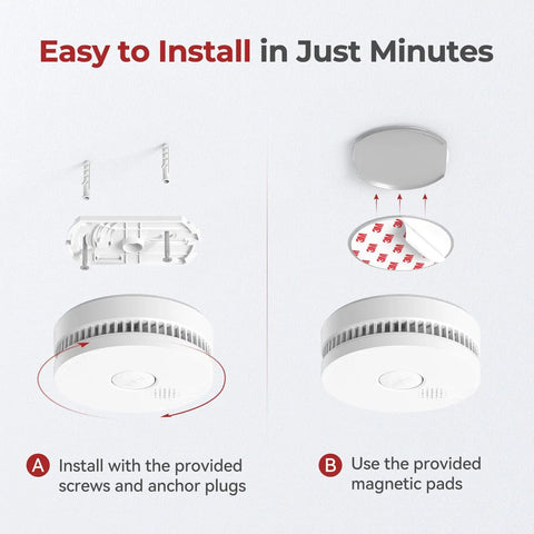 Four Pack Photoelectric Smoke Detectors With Replaceable Battery And Test Silence Button For Your Home Safety Easy Install Fast 360 Degree Coverage And Eighty Five Decibel Alarm For Quick Fire Alerts, easy wall or ceiling mount