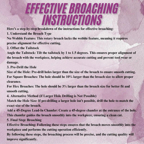 Effective broaching instructions detailing alignment and drilling tips for Pro Grade High Precision Live Revolving Center With MT-2 Shank Teng Style For Lathes.