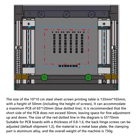 Top view of Manual SMT Solder Paste Printing Table With Steel Mesh, Small Screen Printing Station, durable metal platform, PCB template.