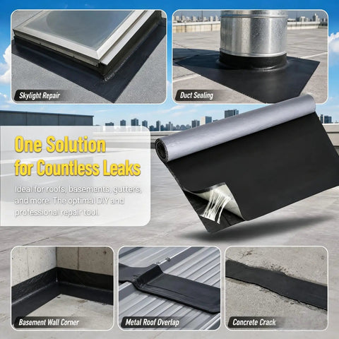 Real Deal Self Adhesive EPDM Rubber Roofing Membrane For Flat Roofs 53 Mil Thick 39 In Wide By 16 Ft Long used for skylight and duct sealing.