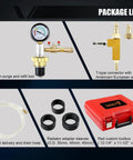 Heavy Duty Automotive Radiator Coolant Vacuum Refill Tool Kit For Engine Cooling System Purge And Fill With Universal Adapters showing tools and accessories in red toolbox.