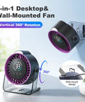 2-in-1 Rechargeable Desk Fan With 100 Speed Stepless Control LED Display And Night Light, desktop and wall mount options