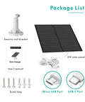 5W Outdoor USB Solar Panel For Security Cameras With Micro USB And USB-C, IP65 Waterproof, showing package contents