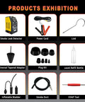 Components of EVAP Smoke Tester with Built-In Air Pump and Pressure Gauge, 12V DC Automotive Leak Detector, including accessories.