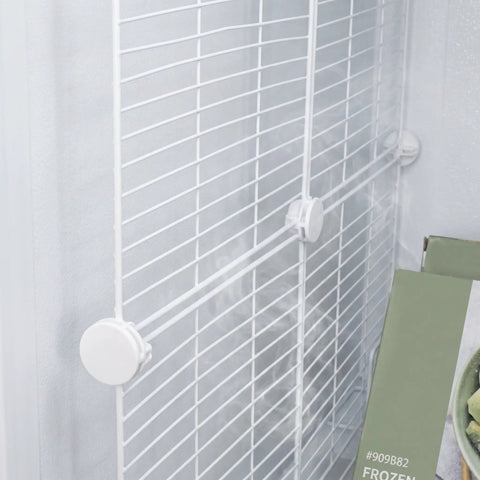 Heavy Duty Adjustable Freezer Dividers For Upright Fridge showing white wire partition with seamless locking clips.