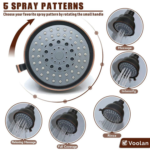 High Pressure Rain Shower Head With 5 Functions, Strong Water Flow Even at Low Pressure, Spa Vibe Shower Experience, Oil Rubbed Bronze