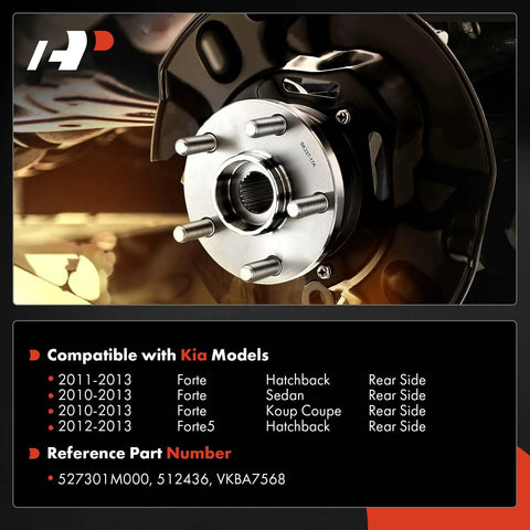 Rear Wheel Bearing And Hub Assembly With ABS And 5 Lug For Kia Forte 2010 2013. High Load Ball Bearing for strong support.