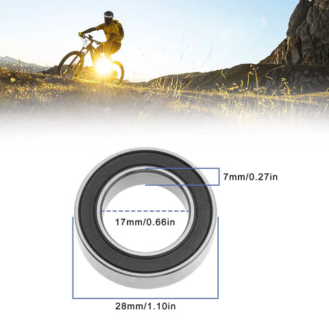 Two Pack 17287-2RS Deep Groove Ball Bearings 17x28x7mm Steel With Black Sealed Covers For Cycling MTB Mountain Road Bikes