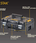 TSTAK II Flat Top Tool Box With Flexible Stacking Platforms And Holds Up To 66 Lbs Heavy Duty Metal Latches Bi Material Handle Interlocking