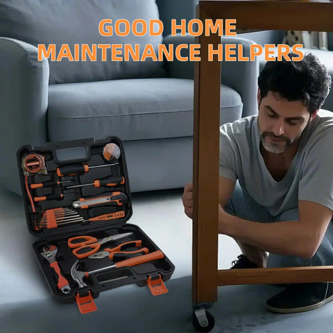 20 Piece Orange Home Tool Set With Ergonomic TPR Handles, Durable Chrome Plated Tools For DIY Home Repairs in use by man