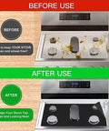 Comparison of stove before and after using Top Protector For Gas Stoves Thick Nonstick Burner Covers Reusable Washable Stove Shield Durable 0.4mm Double Layer Protector For Easy Cleanup And No Mess