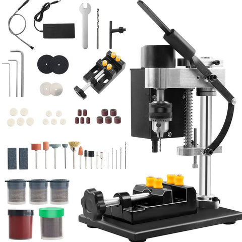 Portable 200W Mini Drill Press With Flexible Shaft For Angled Drilling, 8500 RPM Benchtop Drill Press, 7 Speed Adjustable set
