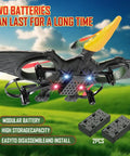 Pterodactyl Dragon RC Drone For Kids And Adults Indoor Ready Remote Control Plane with 6 Axis Gyro and vibrant lights in flight.