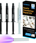 Quartz Countertop Repair Kit Quick Fix For Chips Cracks And Scratches On Granite Marble Ceramic Tile And More With 30 Second UV Cure Clear White Beige Color Options For Edges Sinks Tubs And Other Stone Surfaces products shown in image