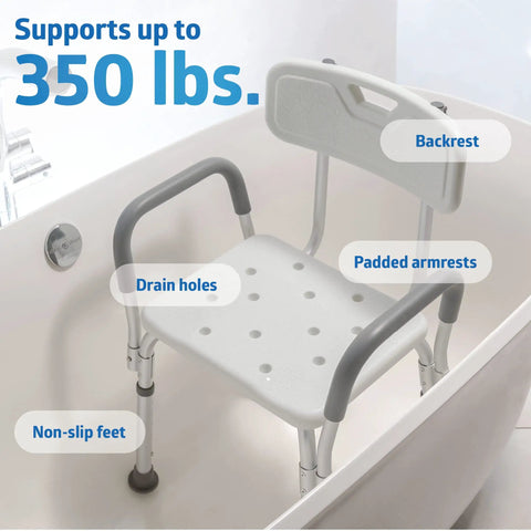 Heavy Duty Shower Chair With Padded Armrests And Back For Inside Shower Comfort And Safety Slip Resistant Bathtub Seat