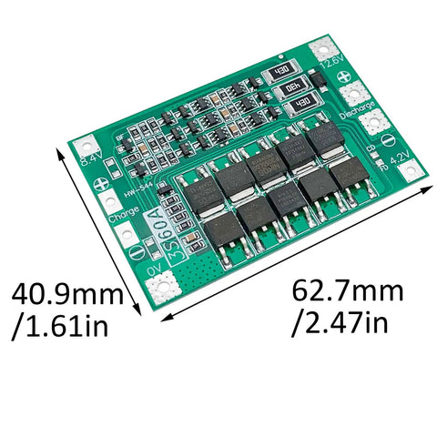 Built Tough 18650 Li Ion Battery Protection Circuit Board With Auto Balance 3s 60a, 40.9mm x 62.7mm, for DIY mods and power stashes.