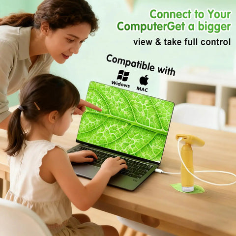 Kid Friendly Digital Handheld Microscope With 5 Slides 2.4 Inch IPS LCD 1000X Magnification 1080P Video 32GB Card Portable Pocket Microscope For Boys And Girls Aged 3 To 12 Cool Science Toy connected to laptop