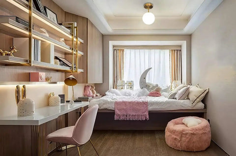 Mid Century Modern Ceiling Light Fixture With Milk Glass Shade And Matte Gold Finish Semi Flush Mount For Hallway Living Room Kitchen Bedroom Or Storage Spaces Bulb Included No Fuss Install enhancing a cozy study area in a bedroom.