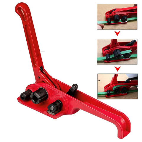 Pallet Strapping Kit With Tensioner And Sealer, red steel hand tool for 1/2 inch PP strap, used to secure pallets
