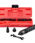 Heavy Duty Manual Impact Driver Set With Three Eighths Inch And One Half Inch Drive, Twenty Five Piece Kit for loosening rusted fasteners in open red case