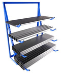 Beefy Heavy Duty Lumber And Pipe Cantilever Storage Rack With 4000 Lbs Capacity Four Tier Alloy Steel Construction loaded with metal pipes
