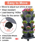 Vertical Planter Tower Five Tier Stackable Garden Planters With Lockable Wheels For Indoor And Outdoor Use In Dark Gray