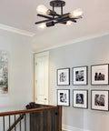 Room with Dope Black Semi Flush Mount Ceiling Light Fixture 2 Pack Modern 4 Light Sputnik Chandelier in hallway.