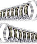 Heavy Duty T Bolt Hose Clamp Kit, 16 Pcs, Eight Sizes, Range 28 To 91 Millimeters, 304 Stainless Steel, Assortment Display