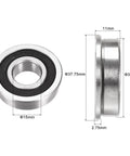 F6202-2RS Flanged Ball Bearing 15x35x11mm Double Sealed Chrome Steel ABEC1 Set Of 4 High Load Low Noise Bearings For Machinery RC Cars DIY Projects And Equipment Maintenance, front and side view with dimensions