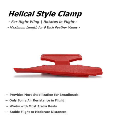 Red Fletching Jig With Straight Helix Clamps for DIY arrow repairs and bolt tuning shown in side view for right helix fletching
