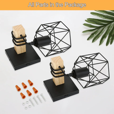 Black Wall Sconce Set With On Off Switch Dimmable Cage Wall Mount Light Fixture Industrial Farmhouse Lighting Pack Of 2
