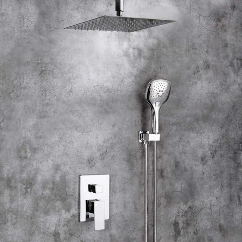 Ceiling Mount Shower Faucet Set Chrome With 10 Inch Rain Shower Head Handheld Spray Single Handle Trim Kit And Rough In Valve
