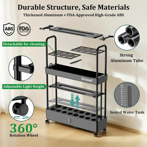 Two-Tier Vertical Hydroponics Garden Kit With 32 Pods And 32 Large Buckets 32L Indoor System for homegrown harvest.