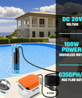 Heavy Duty Compact Submersible Sump Pump With 16 Foot Plug And Play Cord For Rapid Pond Drainage Window Well Relief And Rain Barrel Hauling Battery Ready Heavy Lifter in a pool setting.