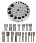17 Die Steel Disc Cutter Set For Gaskets And Jewelry Making, Flat Base Punching Tool, includes 17 dies from 4mm to 20mm