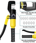 Beefy Hydraulic Crimping Tool Kit With 13 Dies, 10 Ton Battery Cable Crimper And Wire Rope Crimper For 12AWG To 2/0AWG