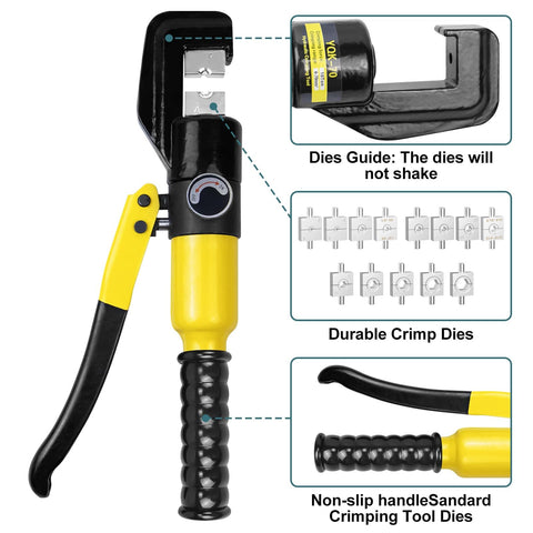 Beefy Hydraulic Crimping Tool Kit With 13 Dies, 10 Ton Battery Cable Crimper And Wire Rope Crimper For 12AWG To 2/0AWG